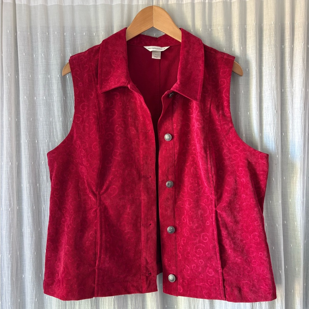 Christopher & Banks Red Sleeveless Button-Down Vest